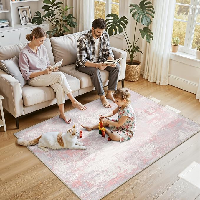 Washable Area Rugs 4'x6' Non-Slip Modern Abstract Soft - Image 2