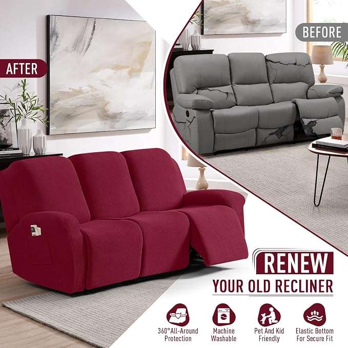 TAOCOCO Recliner Sofa Covers 8-Pieces Stretch Large Couch Covers - Image 4