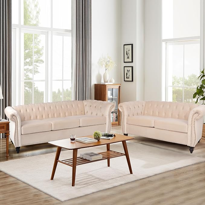 AVZEAR Chesterfield Loveseat, Modern Velvet Sofa Tufted Couch 2 Seater - Image 4