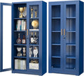 Polup Curio Cabinets with Glass Doors, Tall Bookcase with Adjustable Shelves by POLUP
