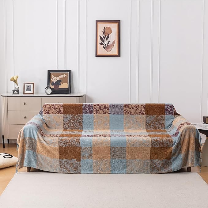 Boho Chenille Throw Blanket, Bohemian Jacquard Tassels Cover by Unknown