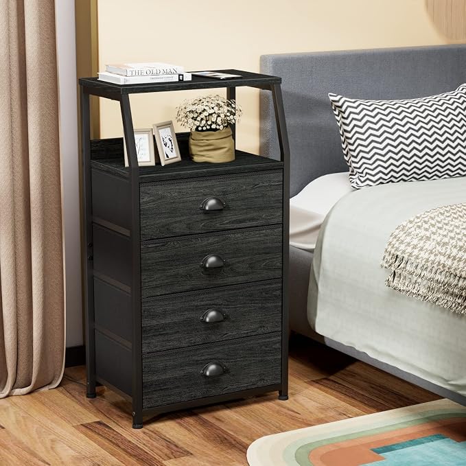 Furnulem Tall 4 Drawers Dresser, Vertical Storage Tower Black Dresser - Image 2