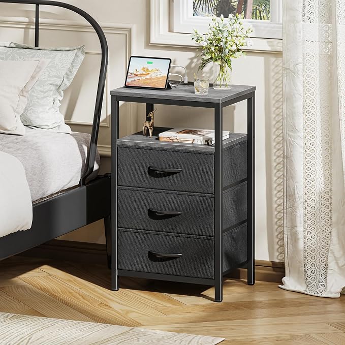 Huuger Nightstand with Charging Station, 27.6 Inch End Table Bedside Table with - Image 2