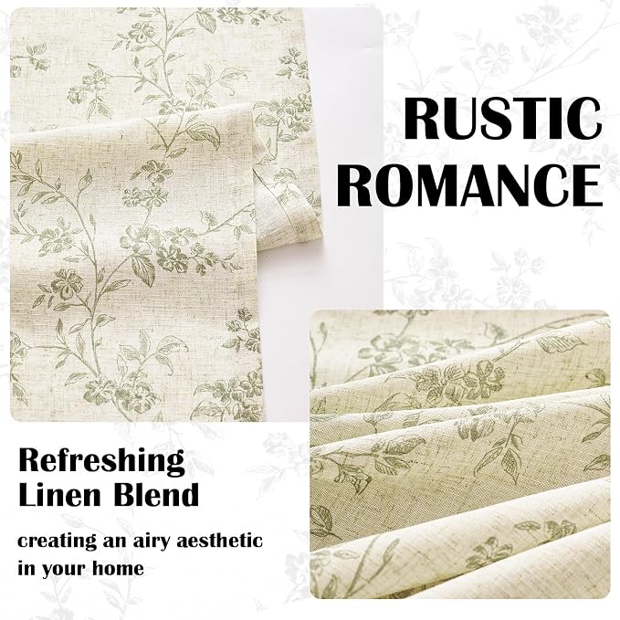Lazzzy Farmhouse Linen Curtains Extra Long Green Floral Curtains 108 Inch - Image 4