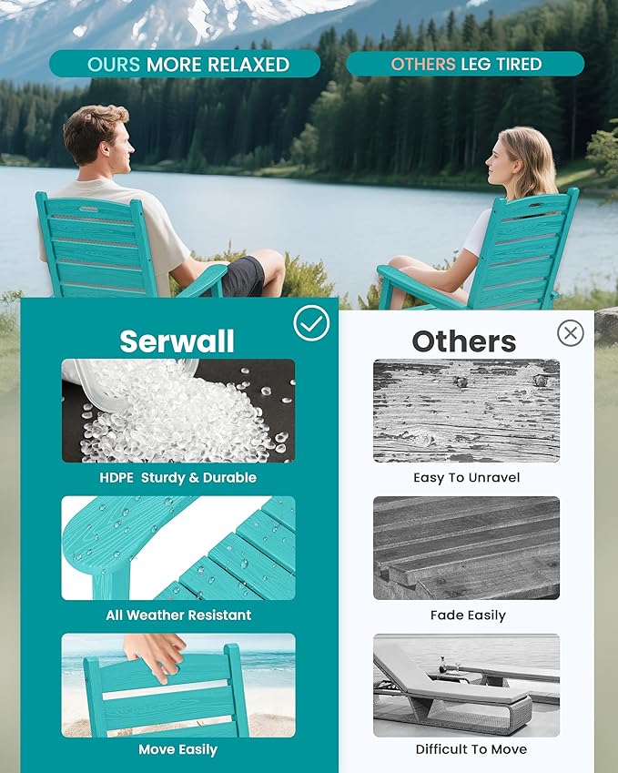 SERWALL Outdoor Rocking Chair Set of 2, Oversized HDPE Patio Rocking Chair - Image 9