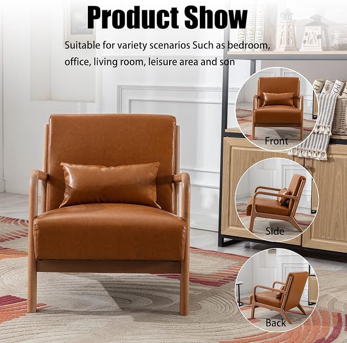 INZOY Mid-Century Modern Accent Chair Set of 2, PU Leather Reading Armchair - Image 6