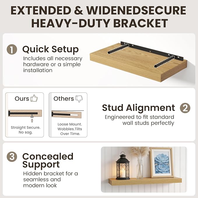 Dreamland Floating Shelves for Wall, 2 Pack Rustic Wooden Wall Shelves - Image 4