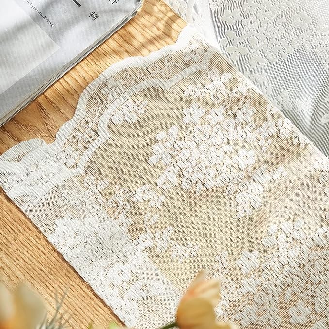YJ YANJUN Vintage Lace Curtains Cottage Floral Cream Sheer 94 inch Curtains 2 - Image 6