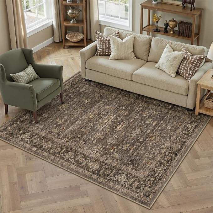 4x5 Washable Area Rug for Living Room Bedroom Vintage Brown Soft Low Pile - Image 4