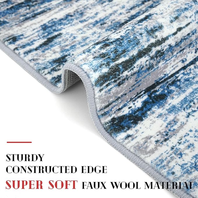 Lansny Modern Abstract 9x12 Large Machine Washable Living Room Rug Non-Slip - Image 5