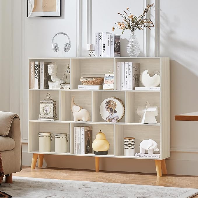 LEYAOYAO 10 Cube Bookshelf, 3 Tier Vintage 55" Wide Bookcase - Image 9