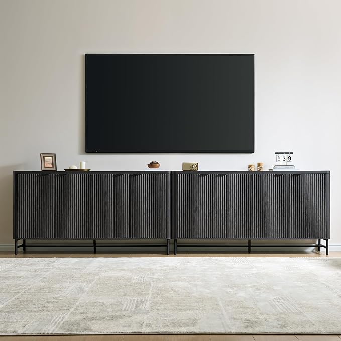 Fatmok 65" Buffet Cabinet with Storage, Fluted Credenza Sideboard with 4 Doors - Image 7