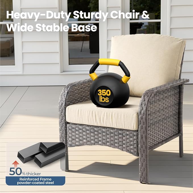 Weaxty Wicker Patio Furniture Set High Back Loveseat Sofa Couch Armchair Coffee - Image 5
