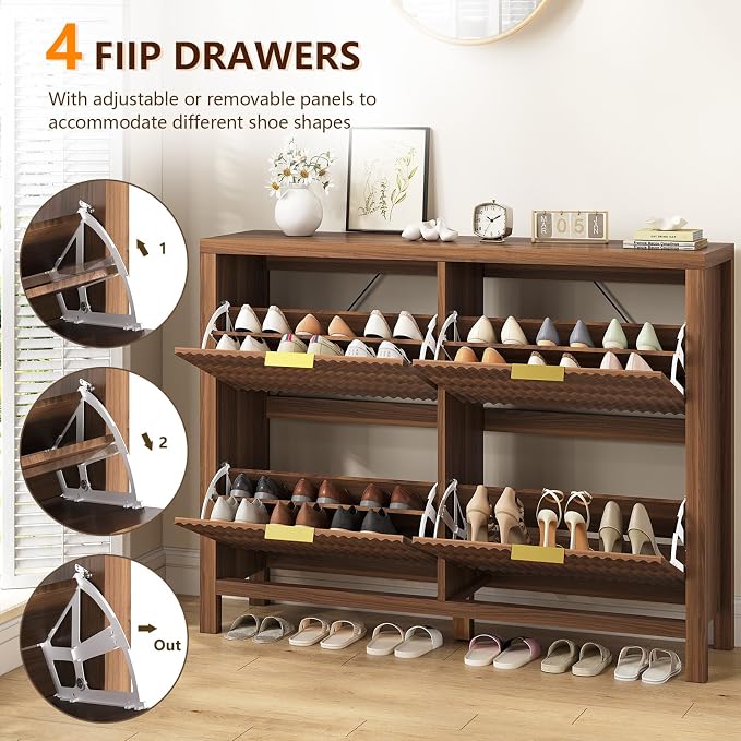 YOMILUVE Shoe Cabinet Storage for Entryway, Fluted Shoe Cabinet - Image 4