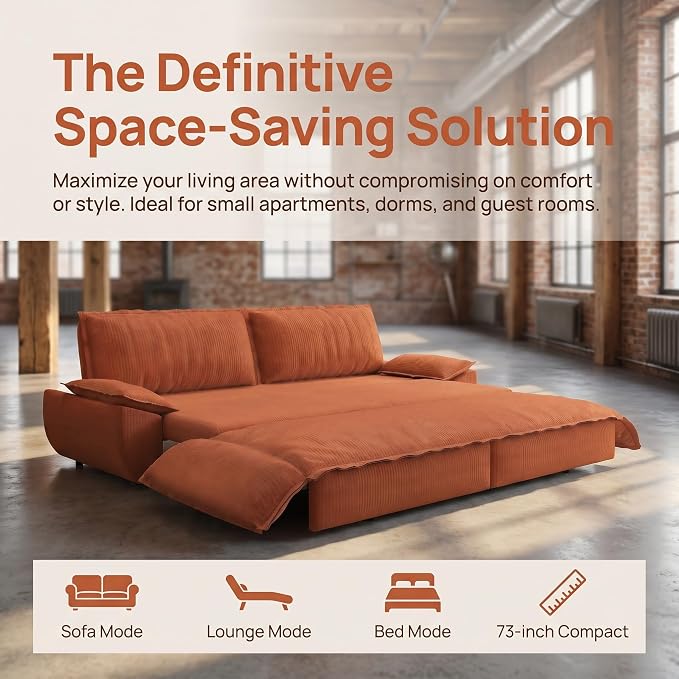 73.2" Sofa Bed Queen, 3-in-1 Pull Out Sofa Bed - Image 9