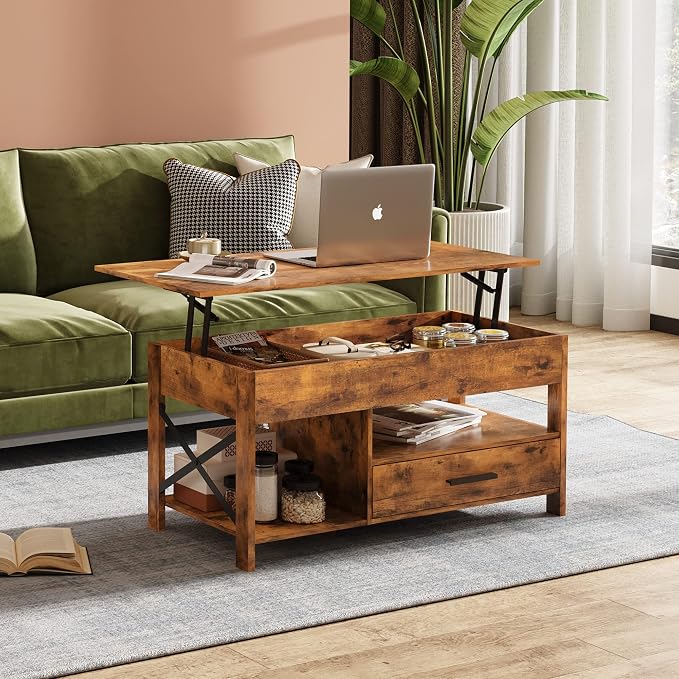 WLIVE Lift Top Coffee Table, Hidden Compartment, Wooden Lift Tabletop Center - Image 3