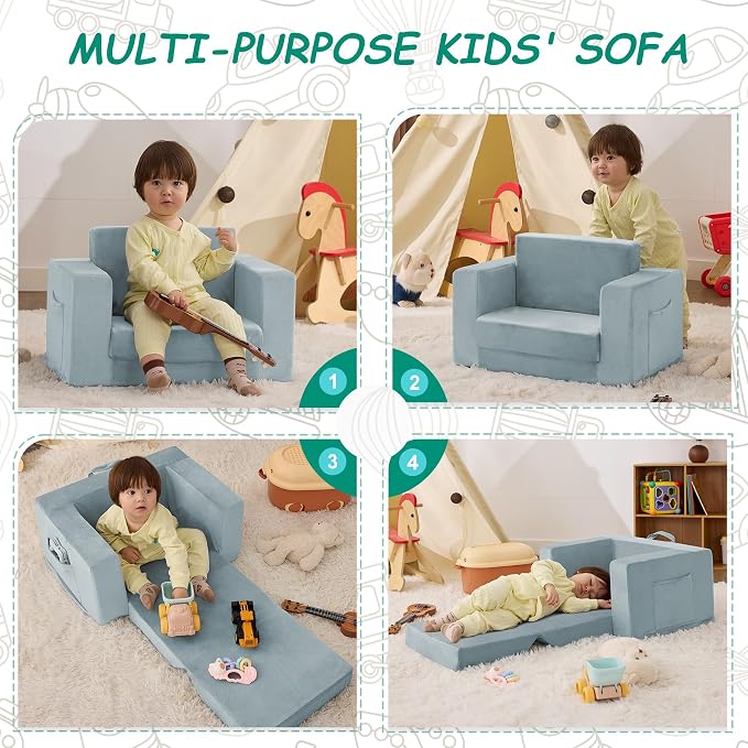 Kids Couch, 2-in-1 Toddler Chair Comfy 1-3 Years, Convertible Kids Chair - Image 6
