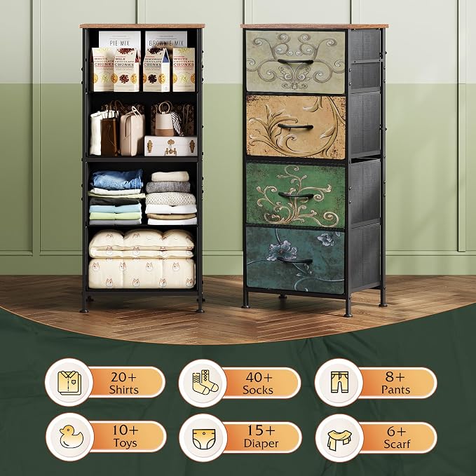 WLIVE Dresser with 4 Drawers, Storage Tower, Organizer Unit, Fabric Dresser - Image 5