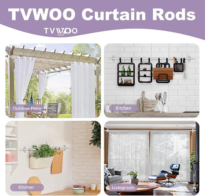 TVWOO Silver Wrap Around Curtain Rods 2Pack:Small Blackout Adjustable Window - Image 5