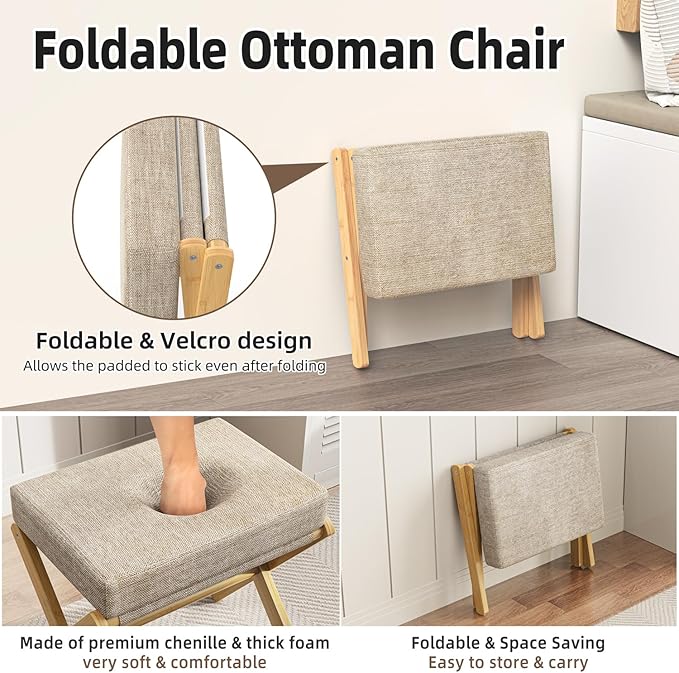 BAMBOOHOMIE Foldable Foot Stool Ottoman, Modern Foot Rest - Image 4