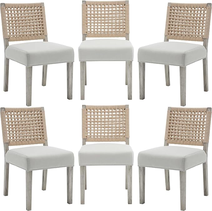 LZAREAL Farmhouse Dining Chairs Set of 6 Linen Fabric Upholstered Accent Side by LZAREALBetterRoomForRealLiving