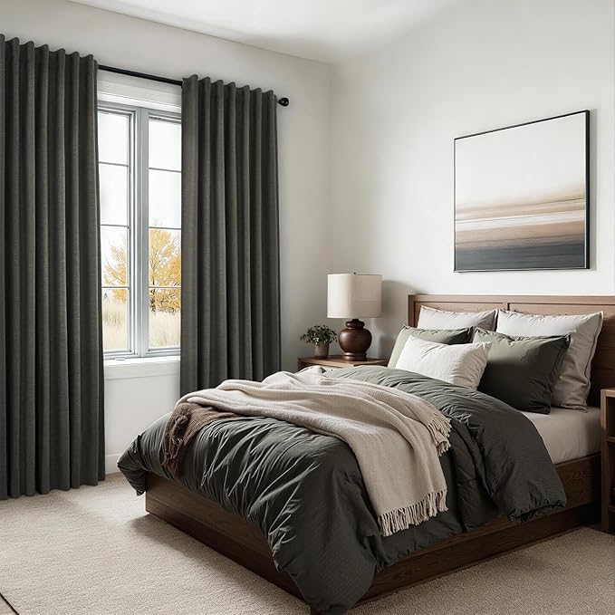 Grey Linen Black Out Curtains 96 Inches Long 2 Panels Set - Image 3