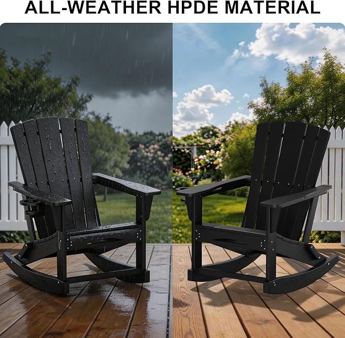 Adirondack Rocking Chair with Retractable Ottoman, Outdoor Folding Adirondack - Image 6