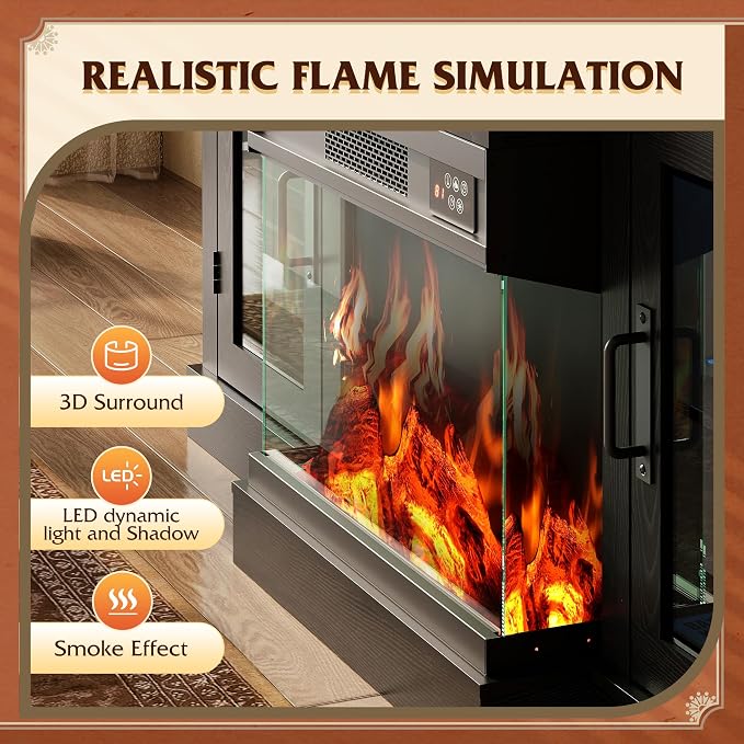 WLIVE 3-Sided Glass Electric Fireplace TV Stand - Image 4