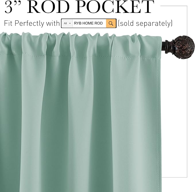 RYB HOME Short Aqua Blackout Curtains - Image 2