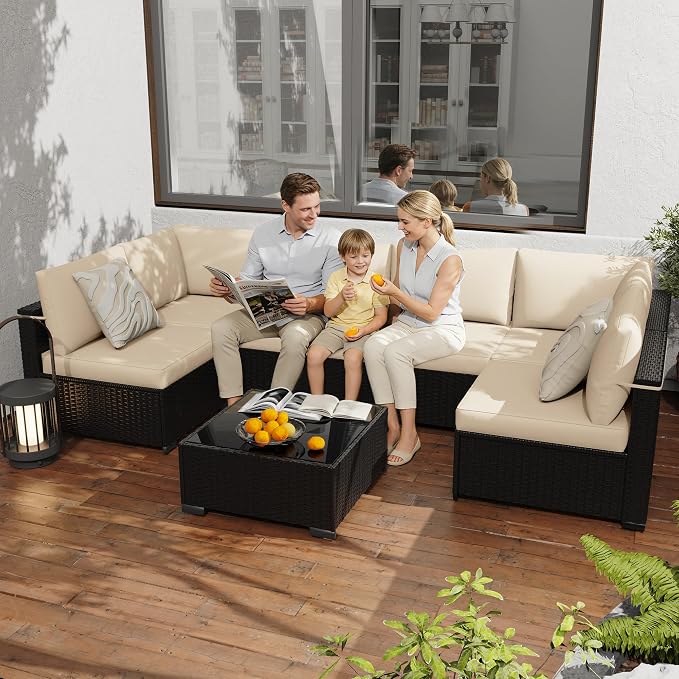KIGOTY 7-Piece Patio Furniture Set, All-Weather PE Rattan Outdoor Sectional Sofa - Image 8