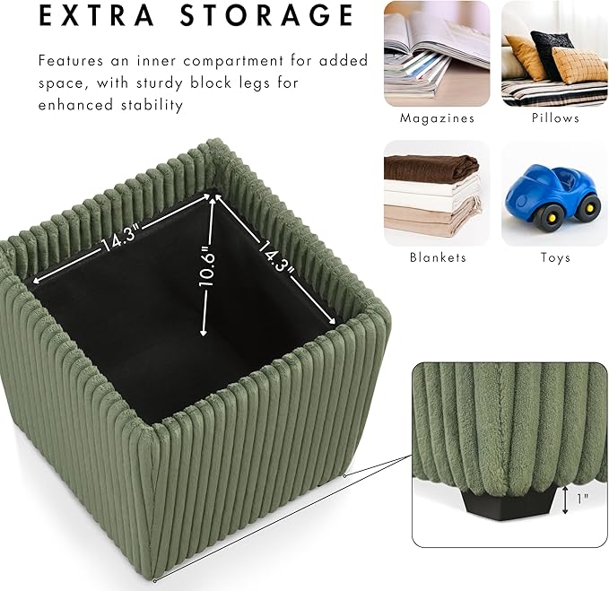 Furniture of America Lennox Modern Chenille 17-inch Square Storage Ottoman - Image 3