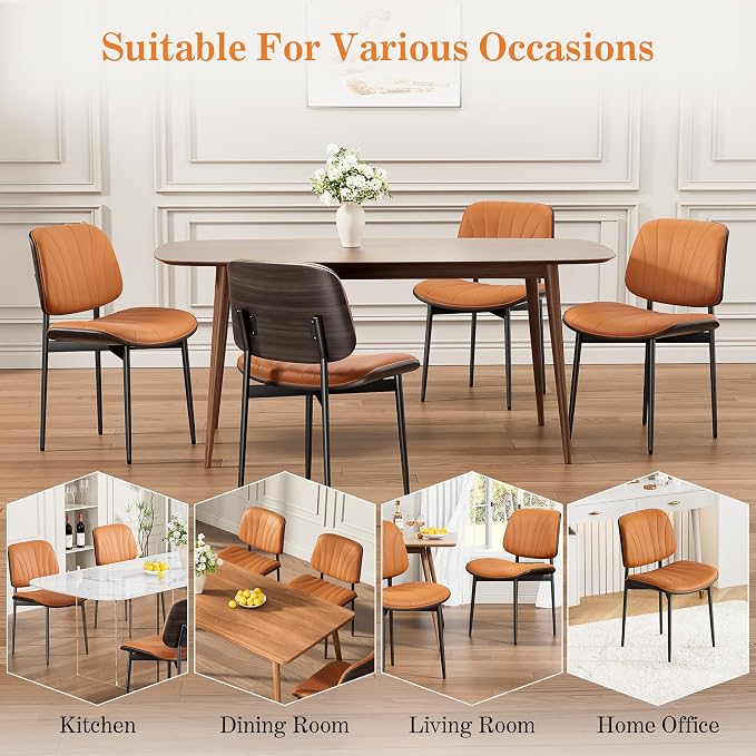 REONEY Dining Chairs Set of 4, Mid-Century Modern Upholstered PU Leather Chairs - Image 9