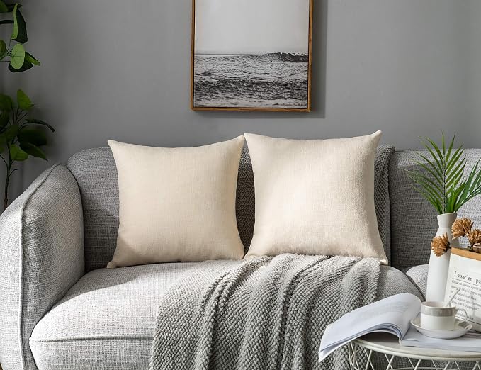 Stellhome Burlap Throw Pillow Covers Solid Farmhouse Linen Pillowcase by Stellhome