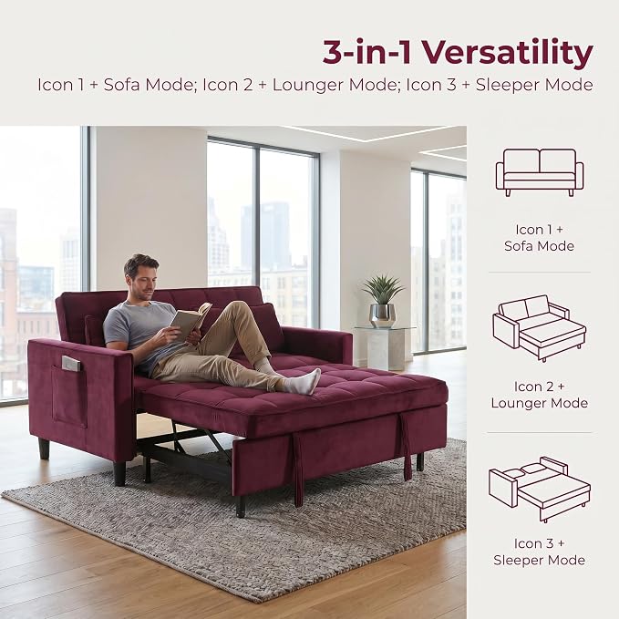 3 in 1 Convertible Sofa Bed, Loveseat Sleeper Sofa - Image 2