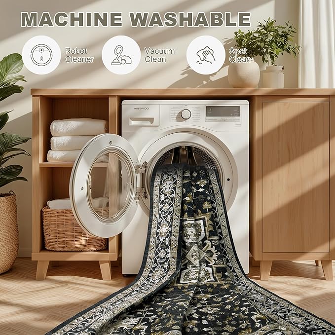 4x6 Area Rugs for Living Room: Washable Rug Soft Vintage Boho Medallion Carpet - Image 6