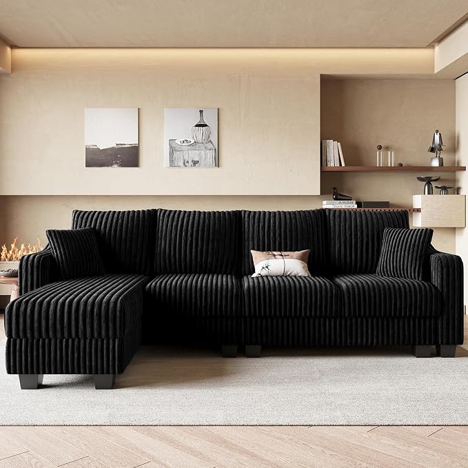 Belffin Sectional Couch with L-Shape Chaise L Shaped Couch with Ottoman - Image 3