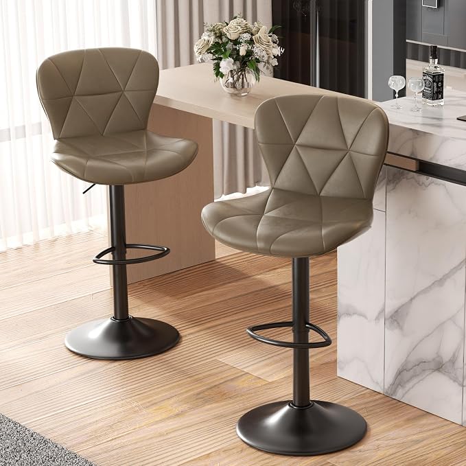 Nalupatio Modern Bar Stools Set of 2, Adjustable Faux Leather Upholstered by Nalupatio