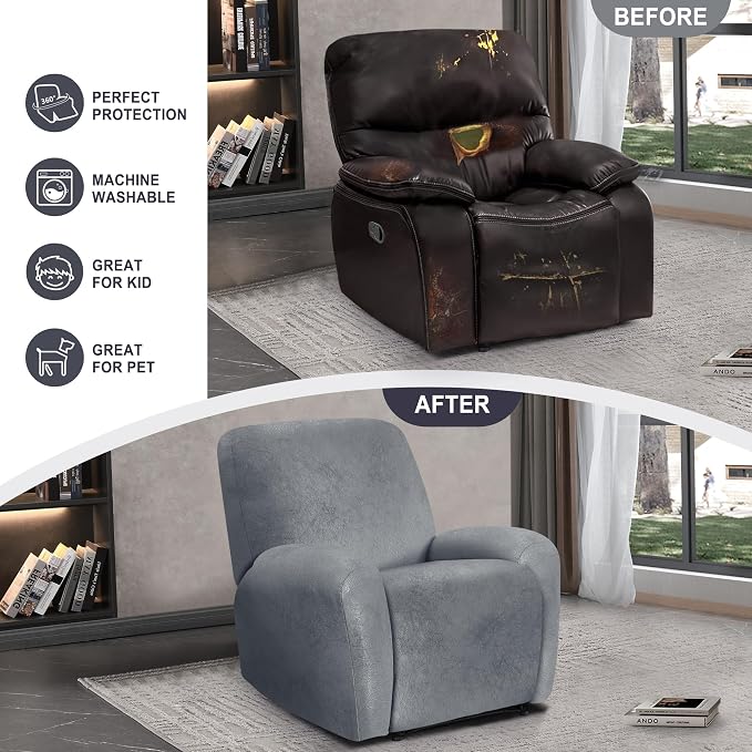 ANARACHON Leather Look Recliner Chair Covers, 4-Pieces Stretch Recliner Cover - Image 5