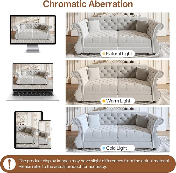 83.8" Oversized Pull Out Sofa Bed, Chesterfield Velvet Sleeper Sofa Couch - Image 8