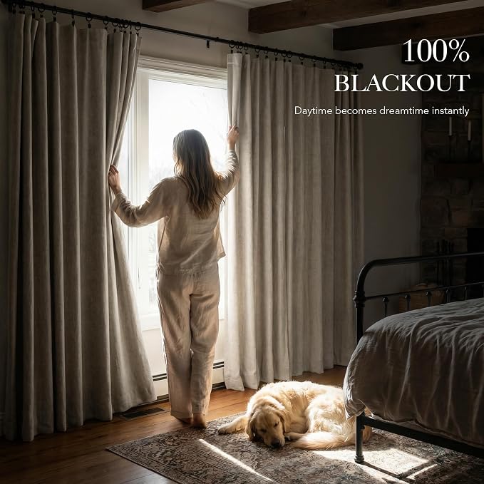 RYB HOME 100% Blackout Linen Textured Curtains 96 inches Long, Thermal - Image 3