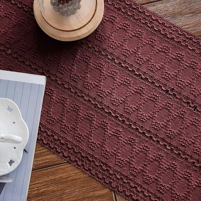 Macrame Table Runner Burgundy Boho Table Runners - Image 7