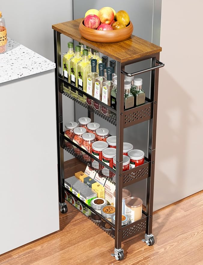 OKZEST Utility Slim Storage Cart, 4 Tier Small Rolling Kitchen Laundry Room Cart - Image 9