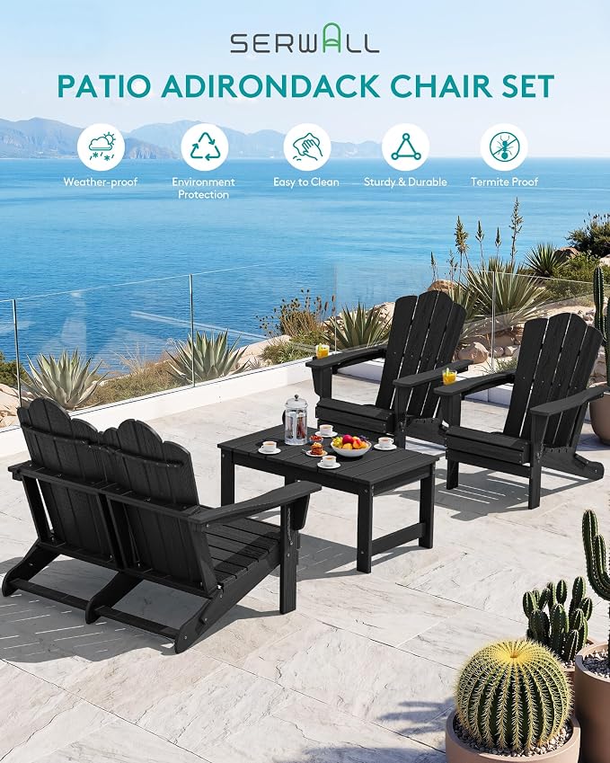 SERWALL Folding Adirondack Bench, HDPE All-Weather Adirondack Loveseat - Image 10