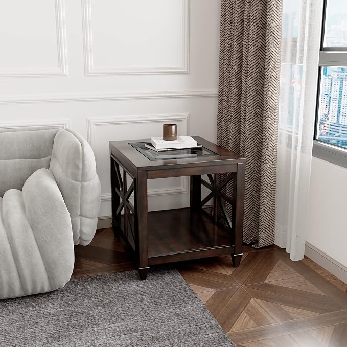 Farmhouse End Table Living Room, Furniture Solid Wood Square Large Side Tables - Image 4