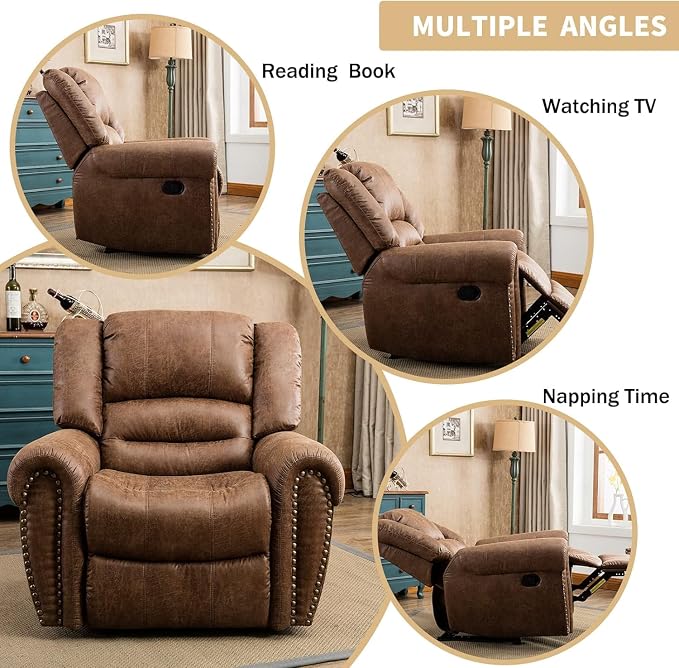 CANMOV Leather Recliner Chair Set of 2, Classic and Traditional Manual Recliner - Image 5
