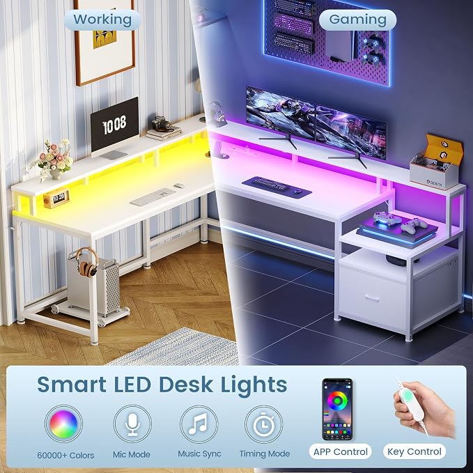 SEDETA 66" L Shaped Desk with Power Outlet, Reversible Home Office Computer - Image 9