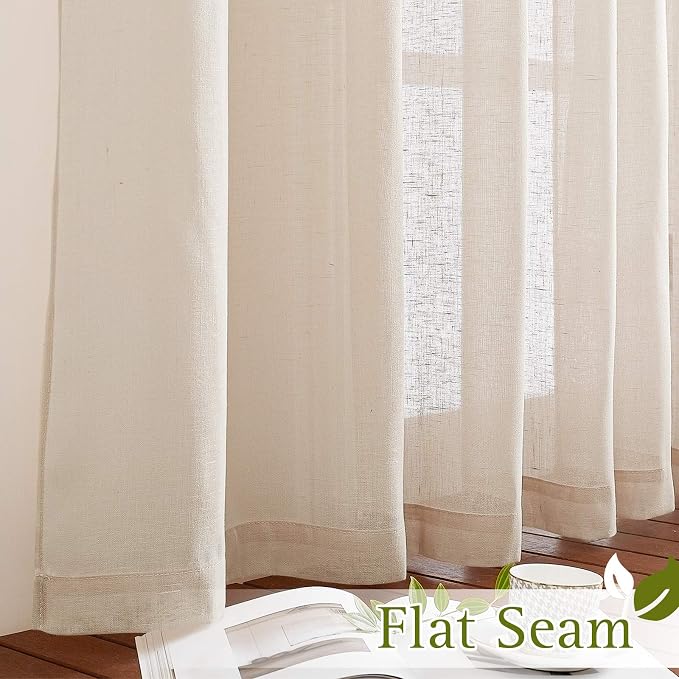 NICETOWN Linen Textured Sheer Faux Flax Window Curtains, 2 Pieces - Image 6