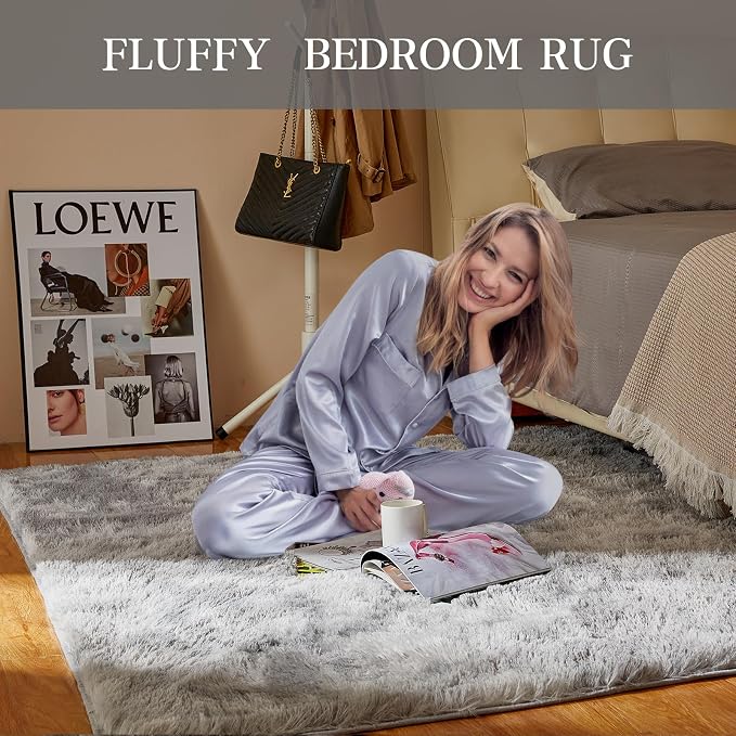 Ultra Soft Indoor Modern Area Rugs, 5x7 Tie-Dyed Light Grey Large Area Rugs - Image 2