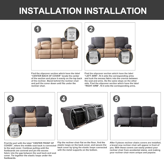 Genina Recliner Sofa Cover Stretch Couch Covers, Sofa Slipcover - Image 7