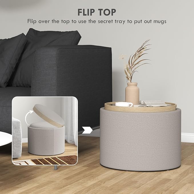 HOMCOM Round Storage Ottoman - Image 4